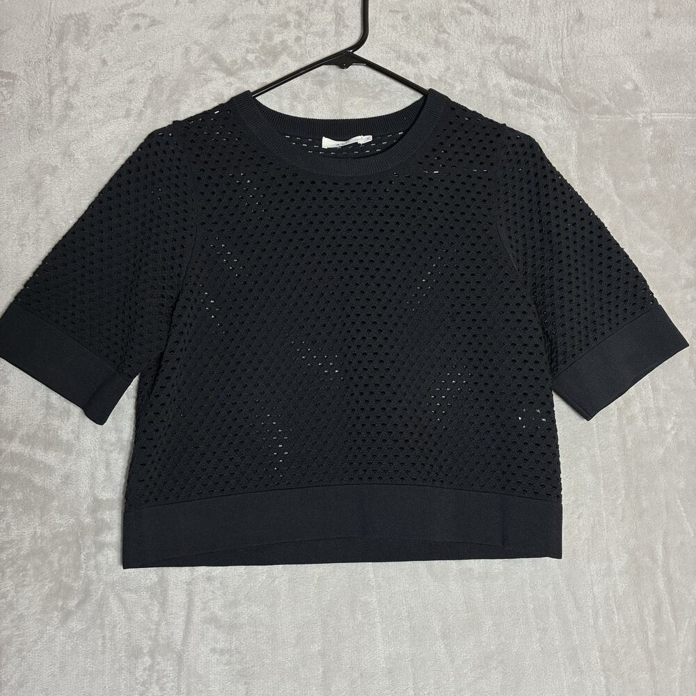 A.L.C. Cropped Open-Knit Top Sweater Black Size M